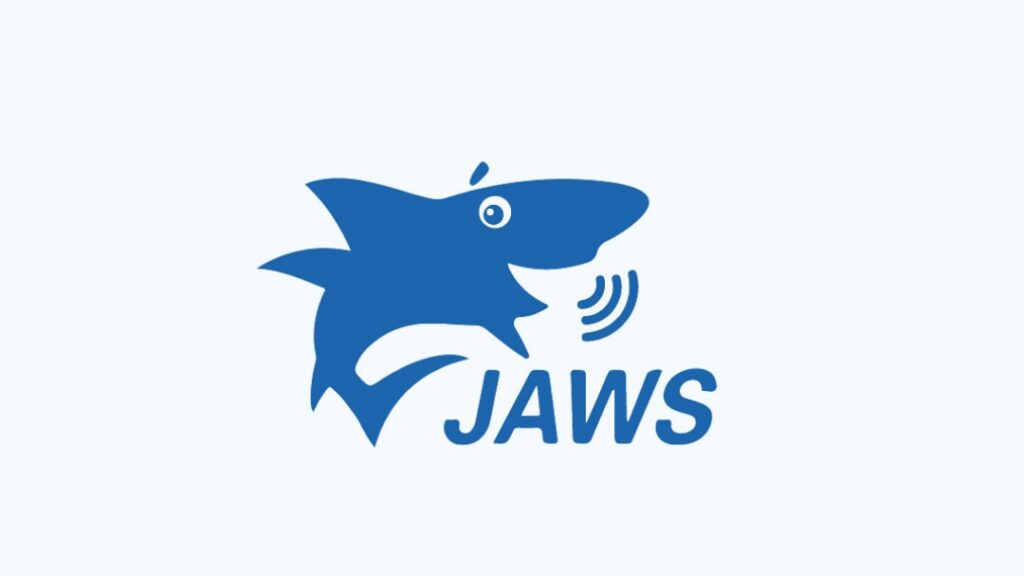 JAWS logo: Screen reader software for individuals who are blind or visually impaired, providing speech and braille output to help access and use computers and the web.