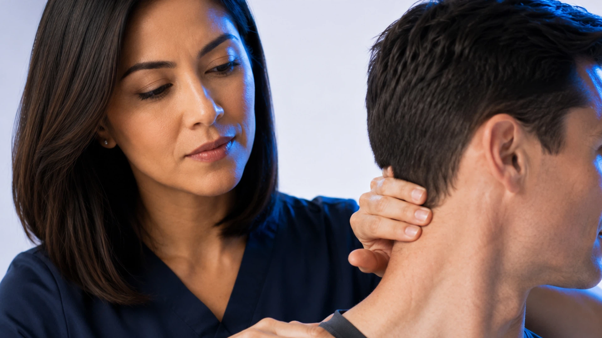 CCRT clinician assessing a patient's neck mobility
