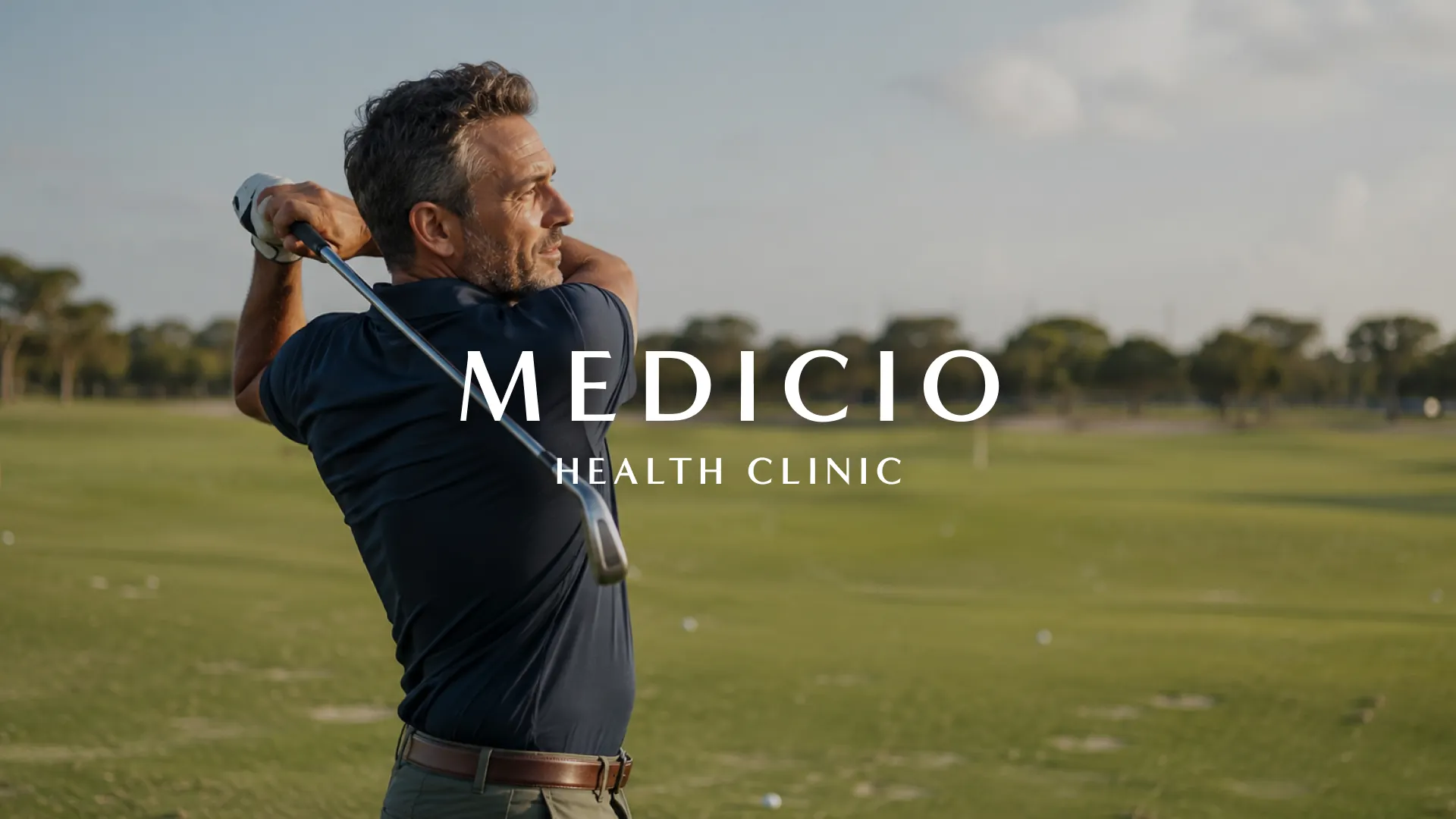 Medicio Health Clinic identity over an aerial tennis court scene