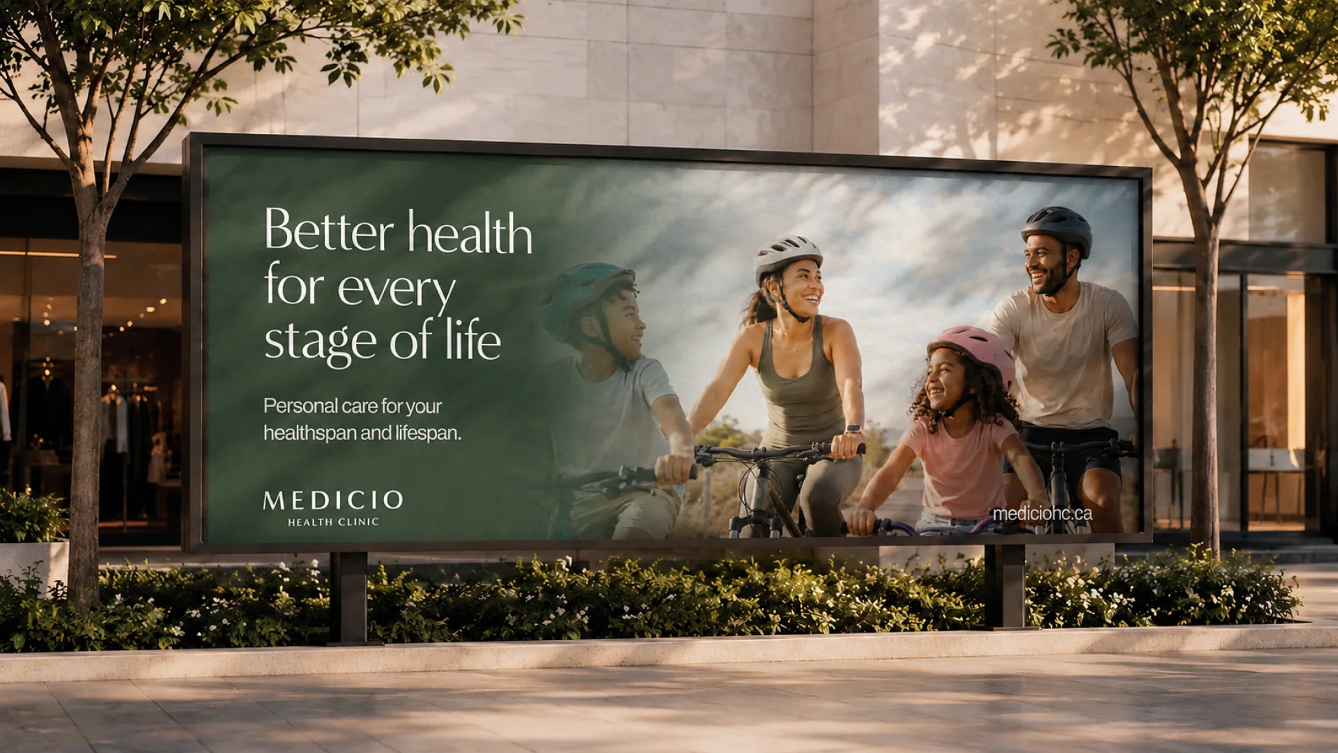 Medicio healthcare campaign displayed on a city billboard