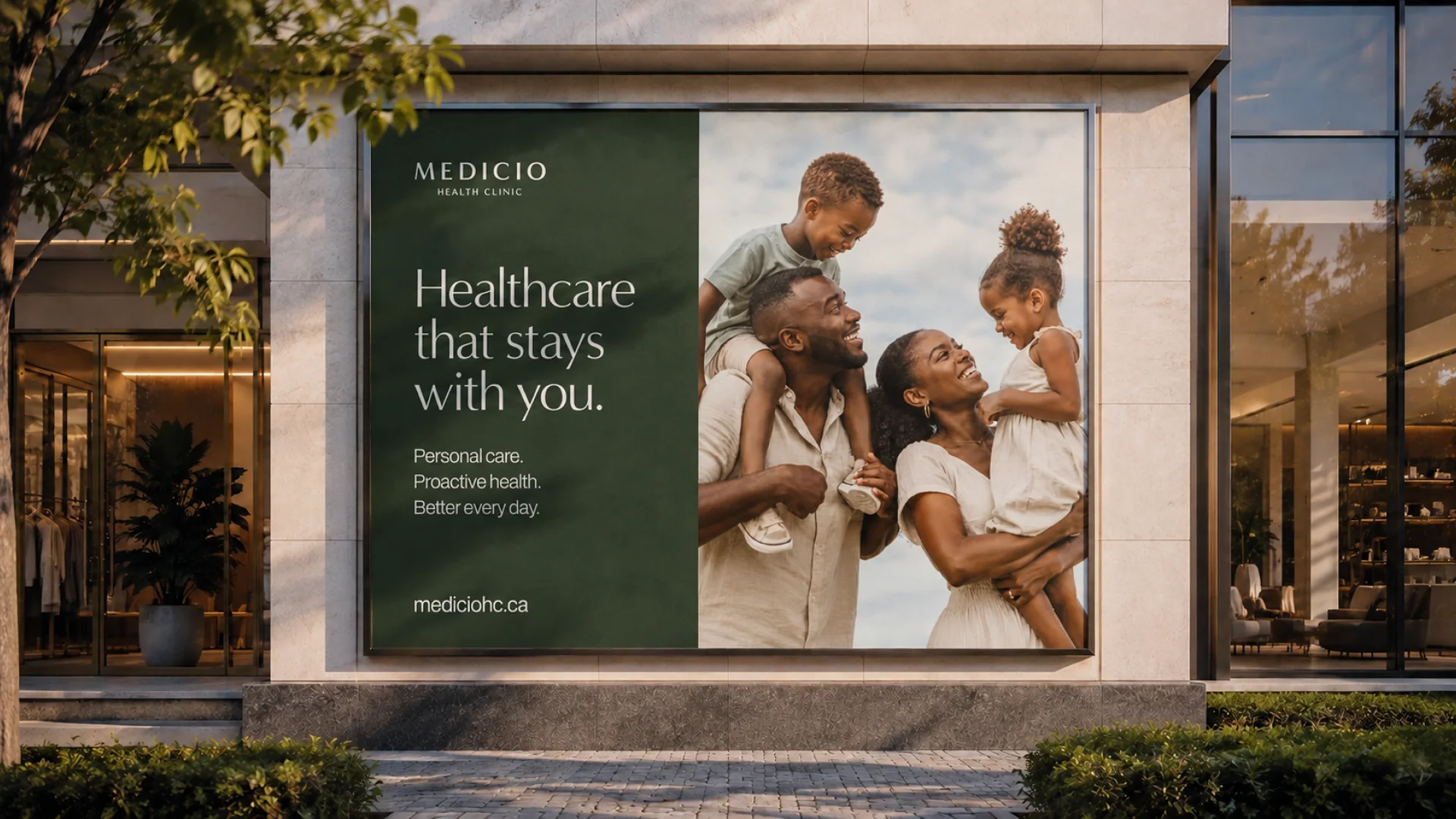 Medicio family healthcare campaign on an outdoor display
