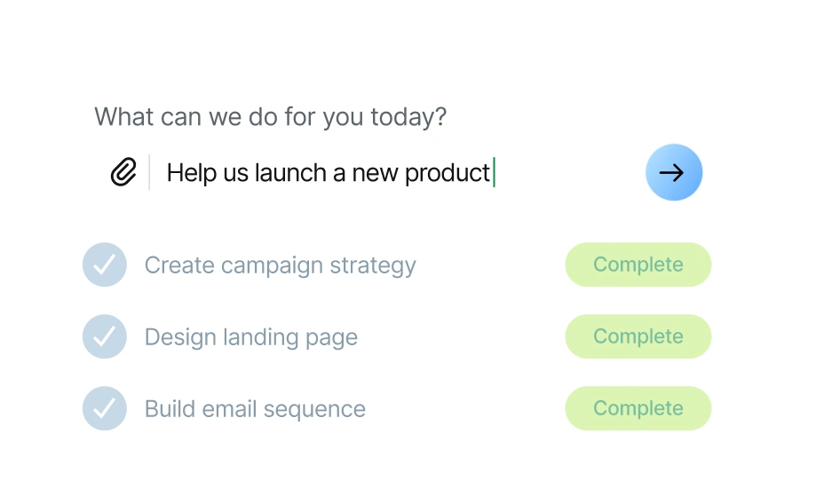 Submit a product launch request and receive completed marketing work.