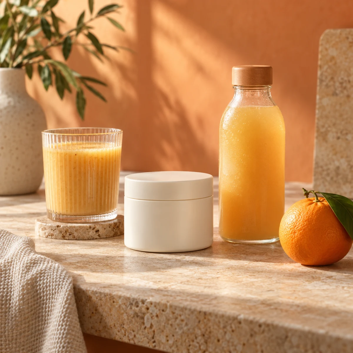 An illustrative health & wellness cpg scene in the industry color palette.