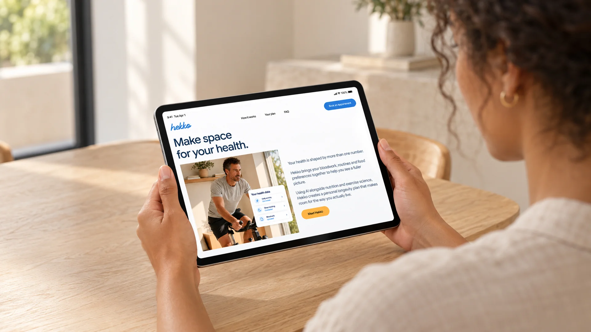 Hekko website viewed on a tablet at home