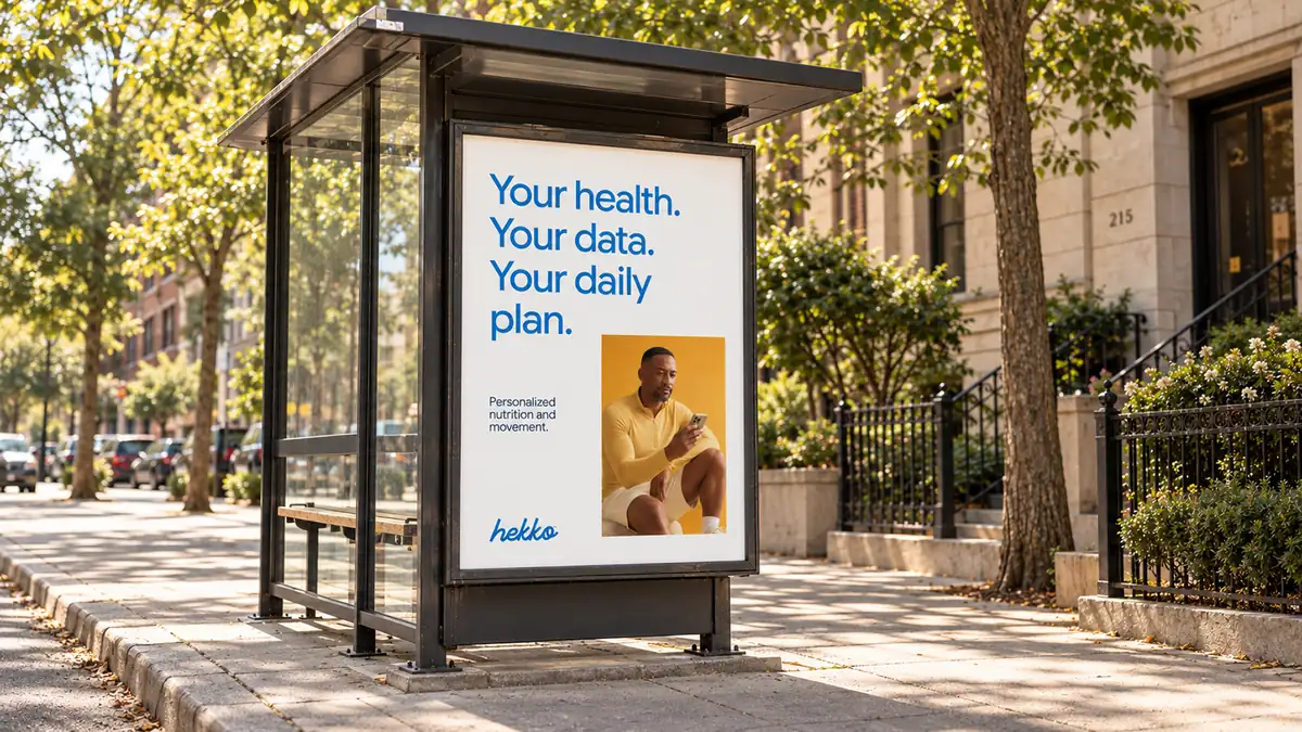 Hekko personal longevity campaign at a bus shelter