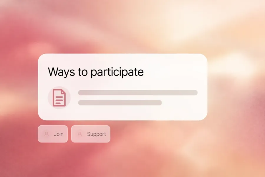 Participation requires clear value. Ways to participate, Join, Support.