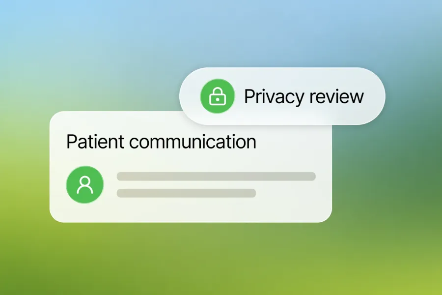 A communication draft is checked against messaging, privacy and professional standards.